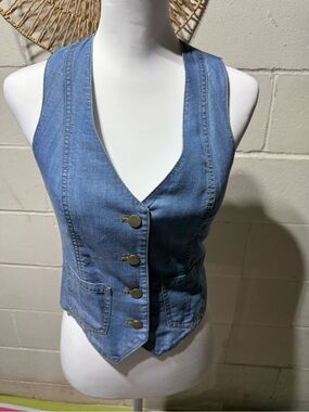 Sigrid Olsen Light Blue Denim Vest with Gold Buttons